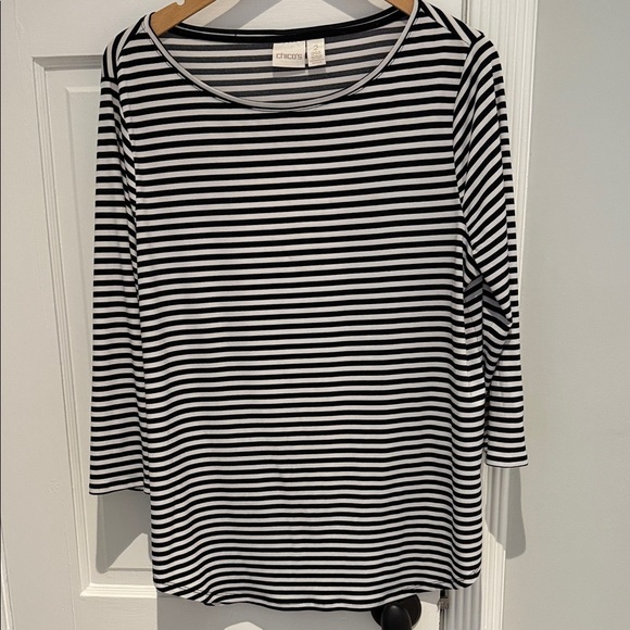 Chico's Striped Long Sleeve Flowy Top 2 (XL) - Picture 1 of 9